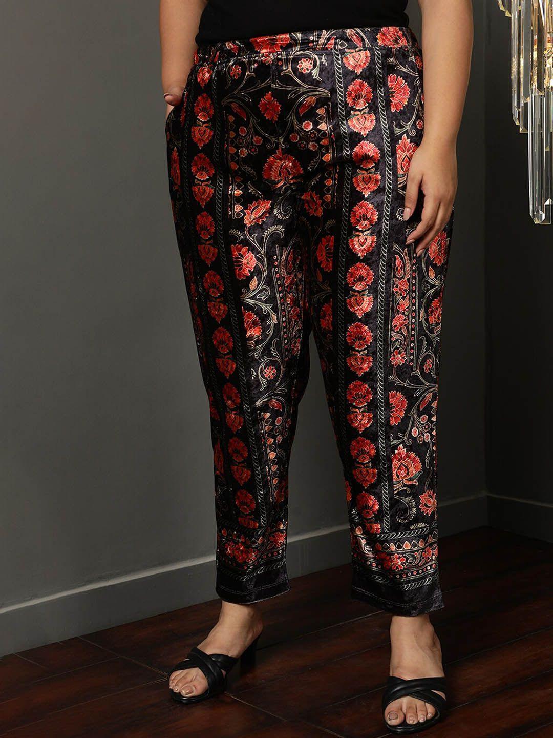amydus women plus size floral printed straight fit easy wash trouser