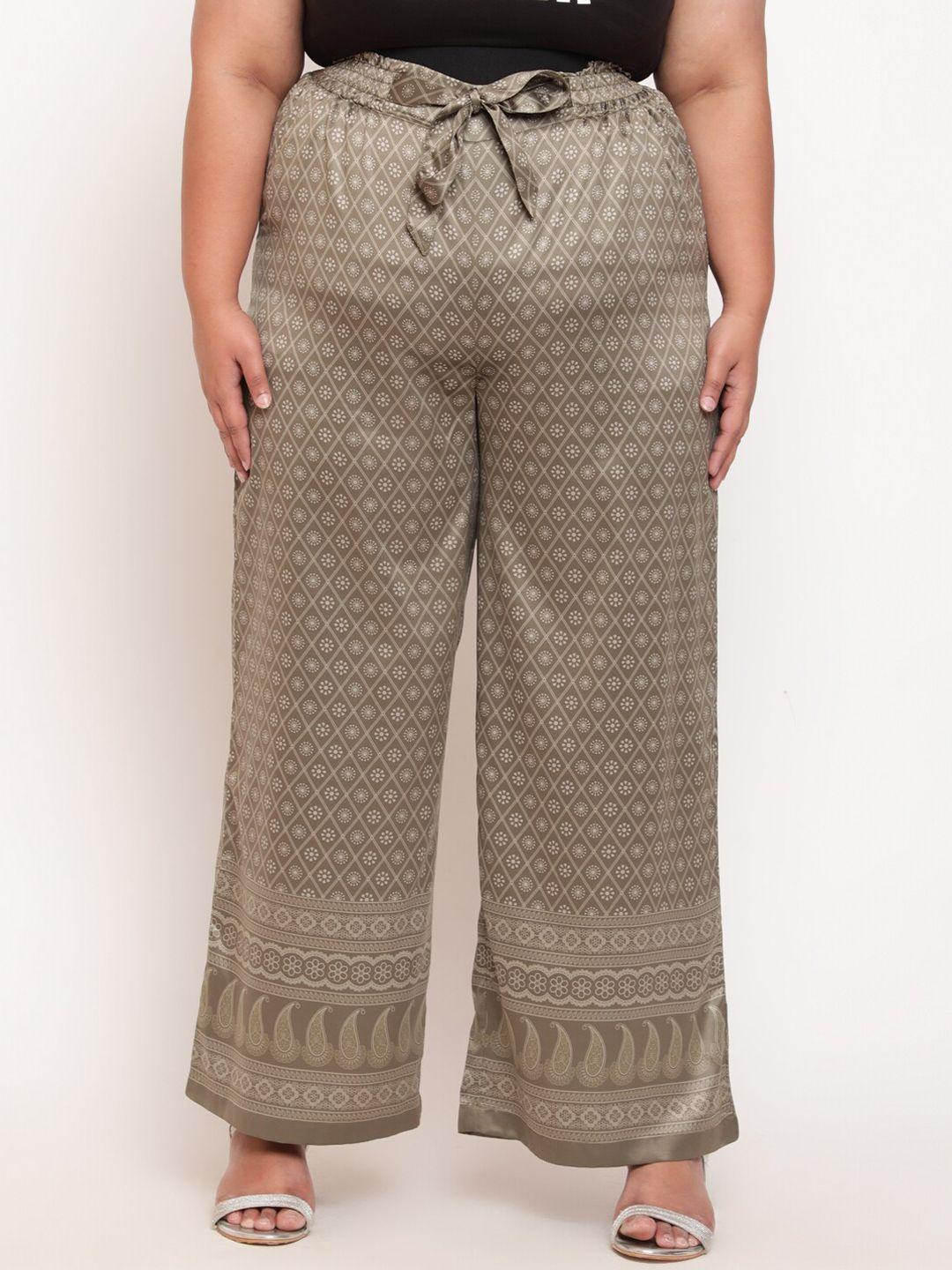 amydus women plus size green ethnic motifs printed high-rise trouser