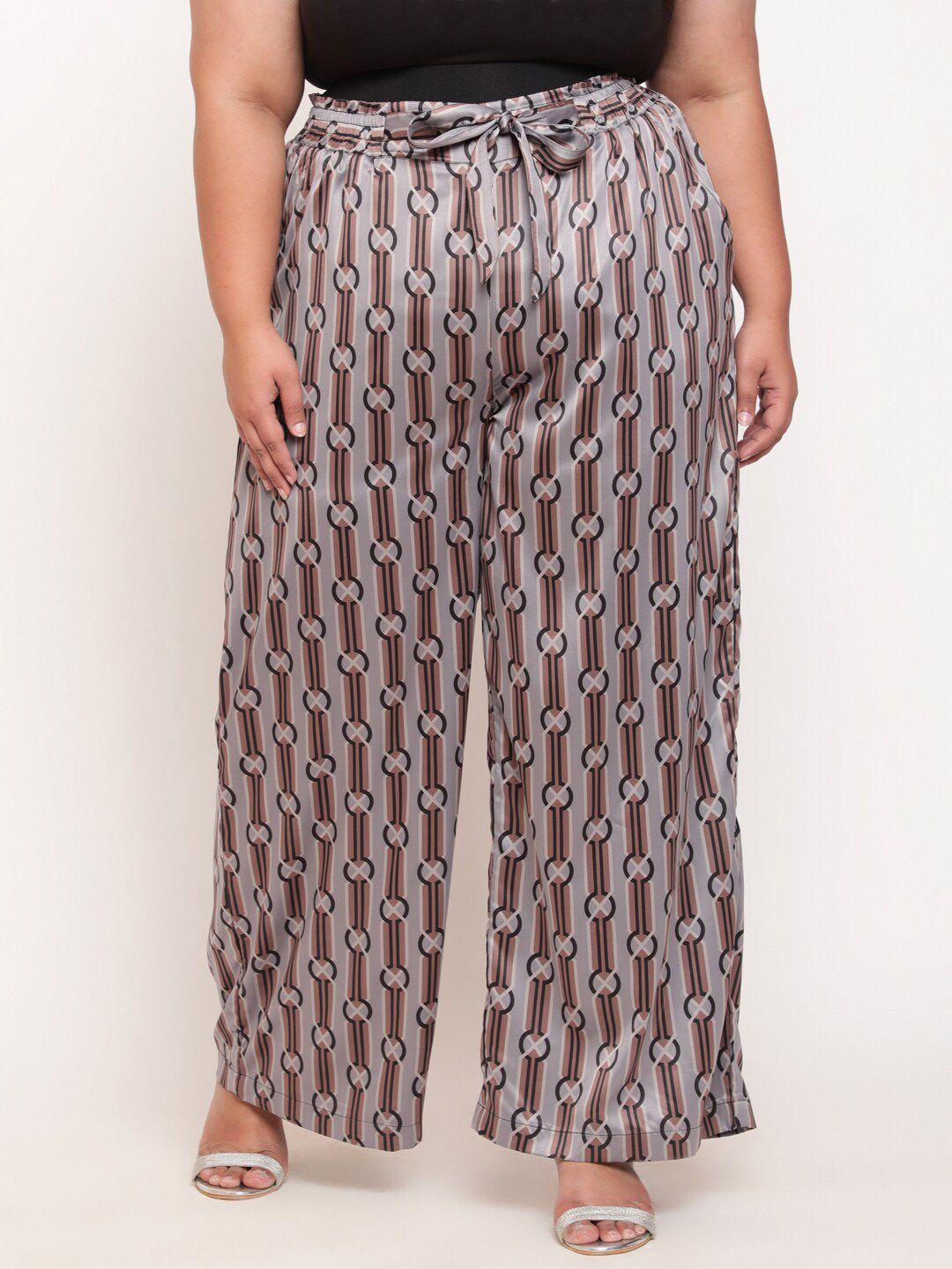 amydus women plus size grey printed high-rise trouser
