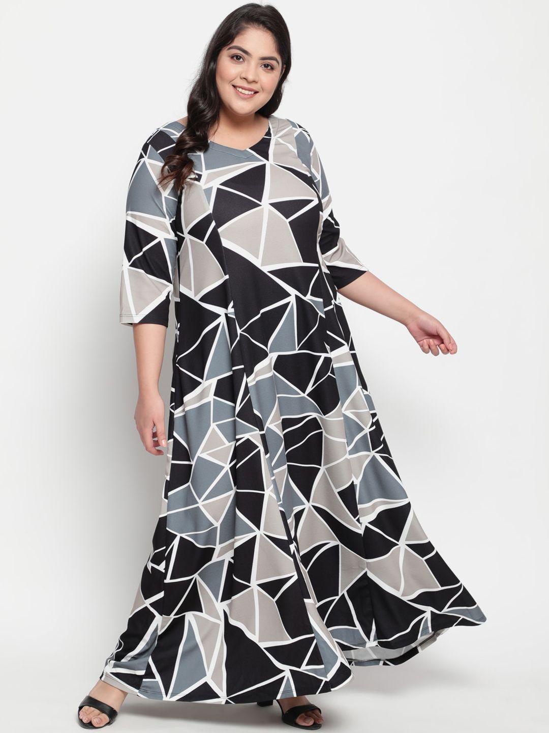 amydus women plus size grey printed maxi a-line dress