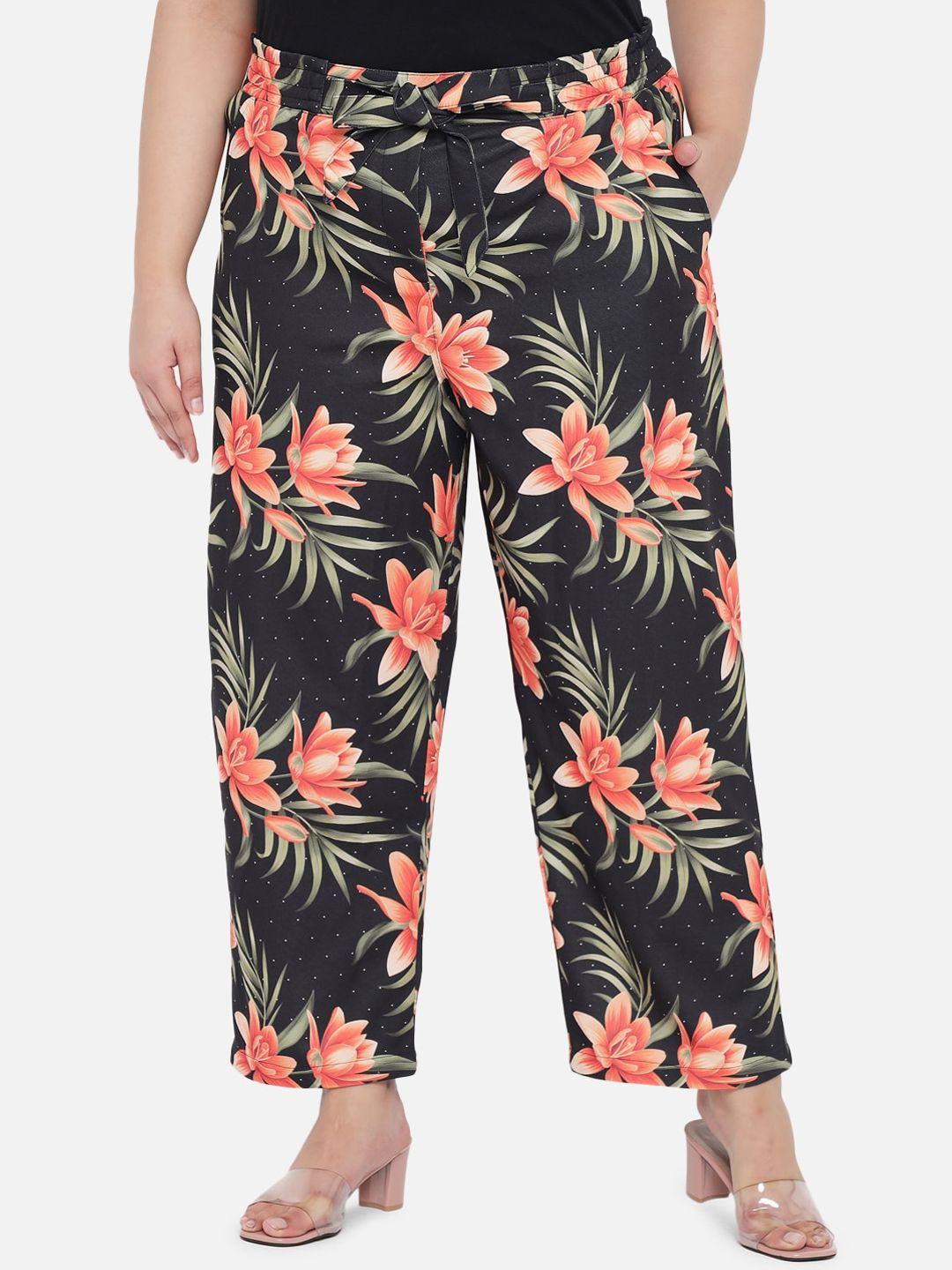 amydus women plus size multicoloured floral printed trousers