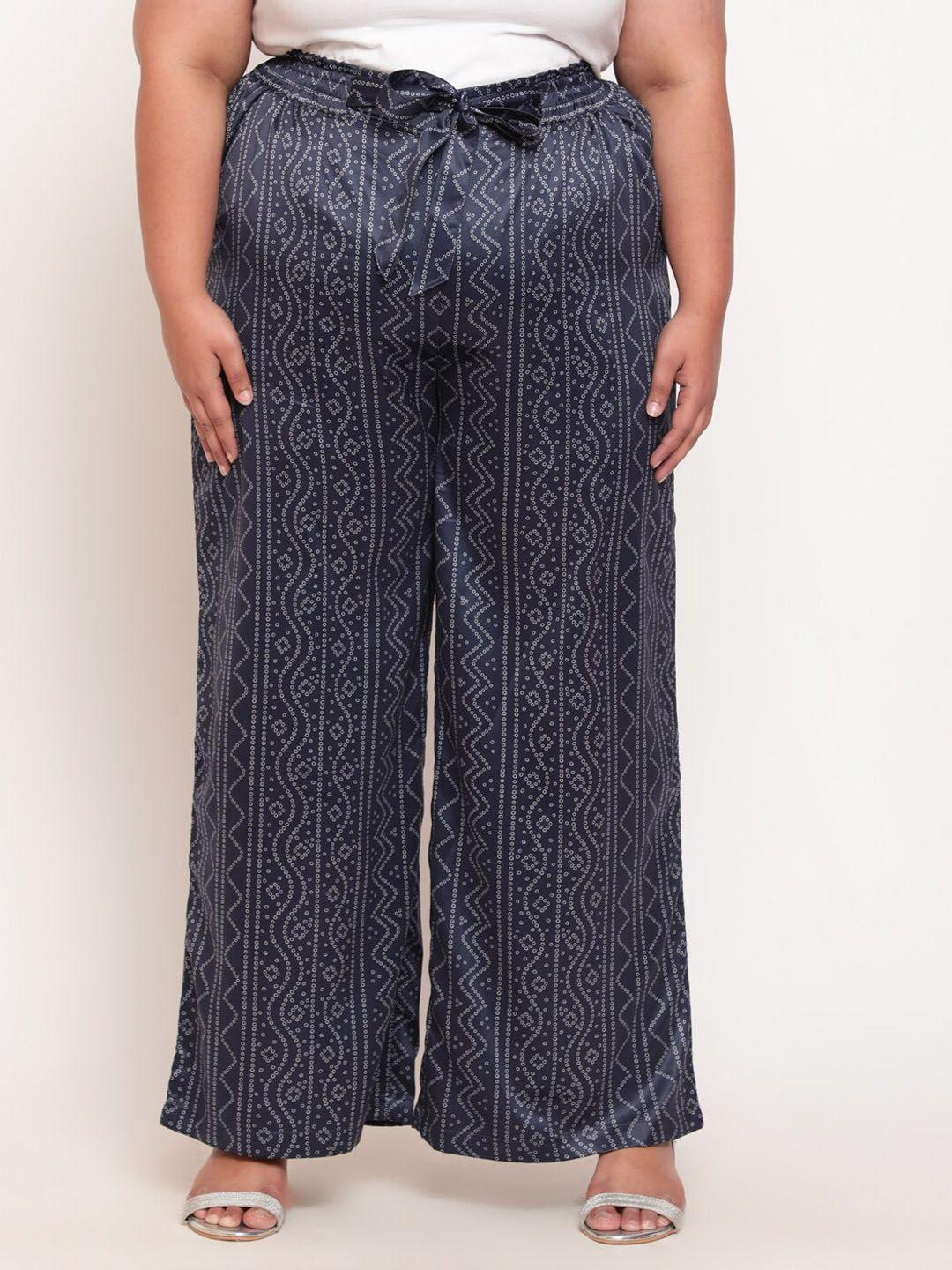 amydus women plus size navy blue printed high-rise trouser