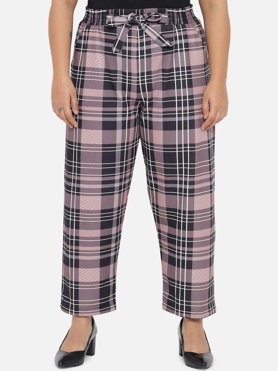 amydus women plus size pink checked trousers