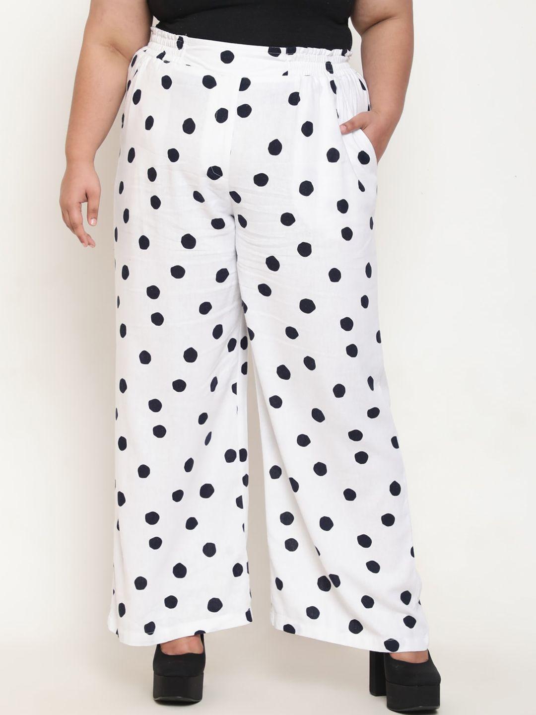 amydus women plus size polka dot printed straight fit cotton linen parallel trousers