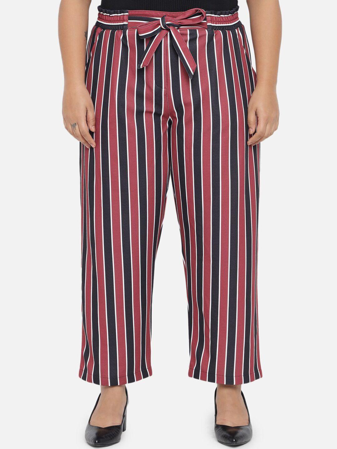 amydus women plus size red & black striped parallel trousers
