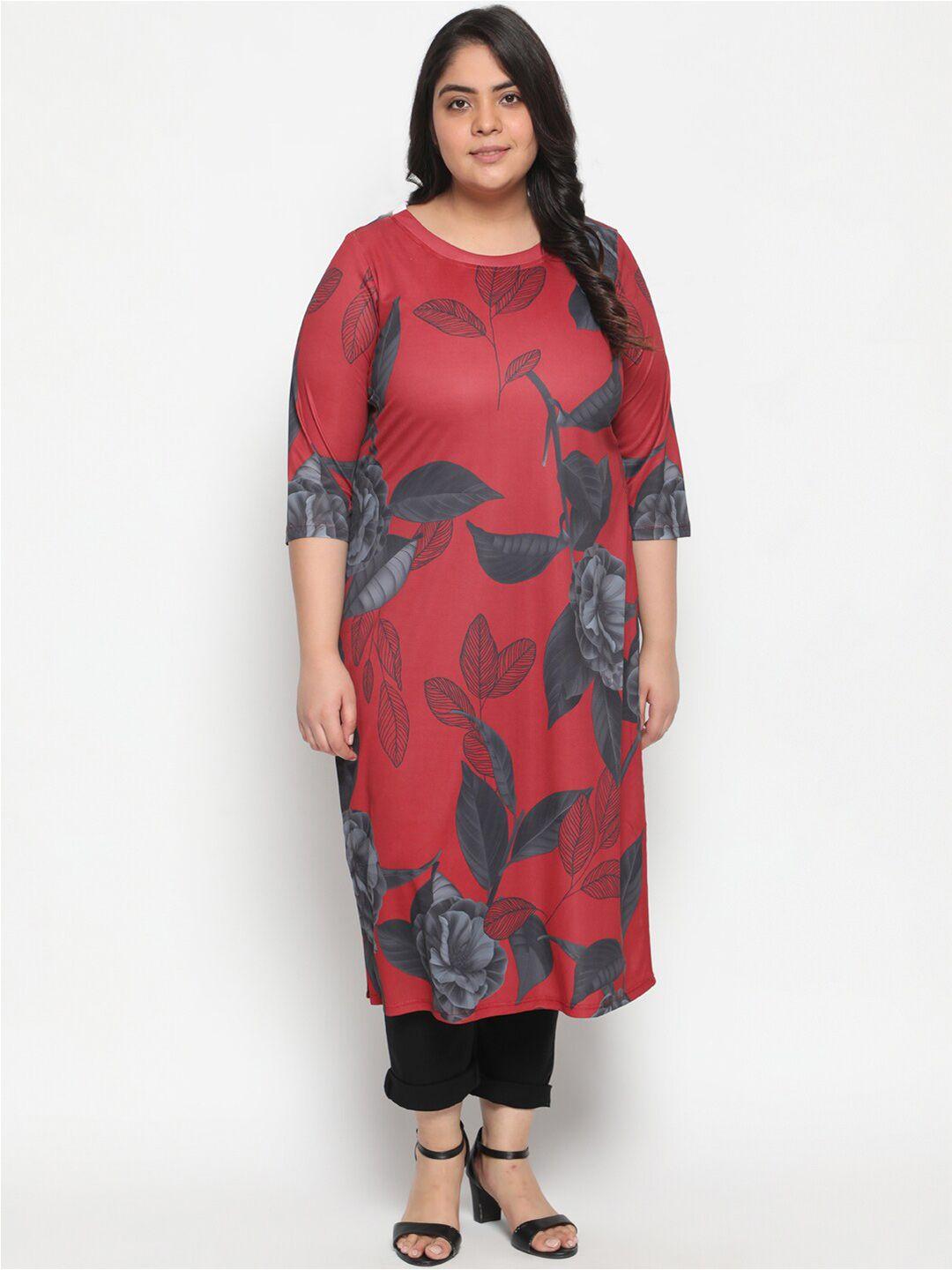 amydus women plus size red & grey floral printed floral kurta