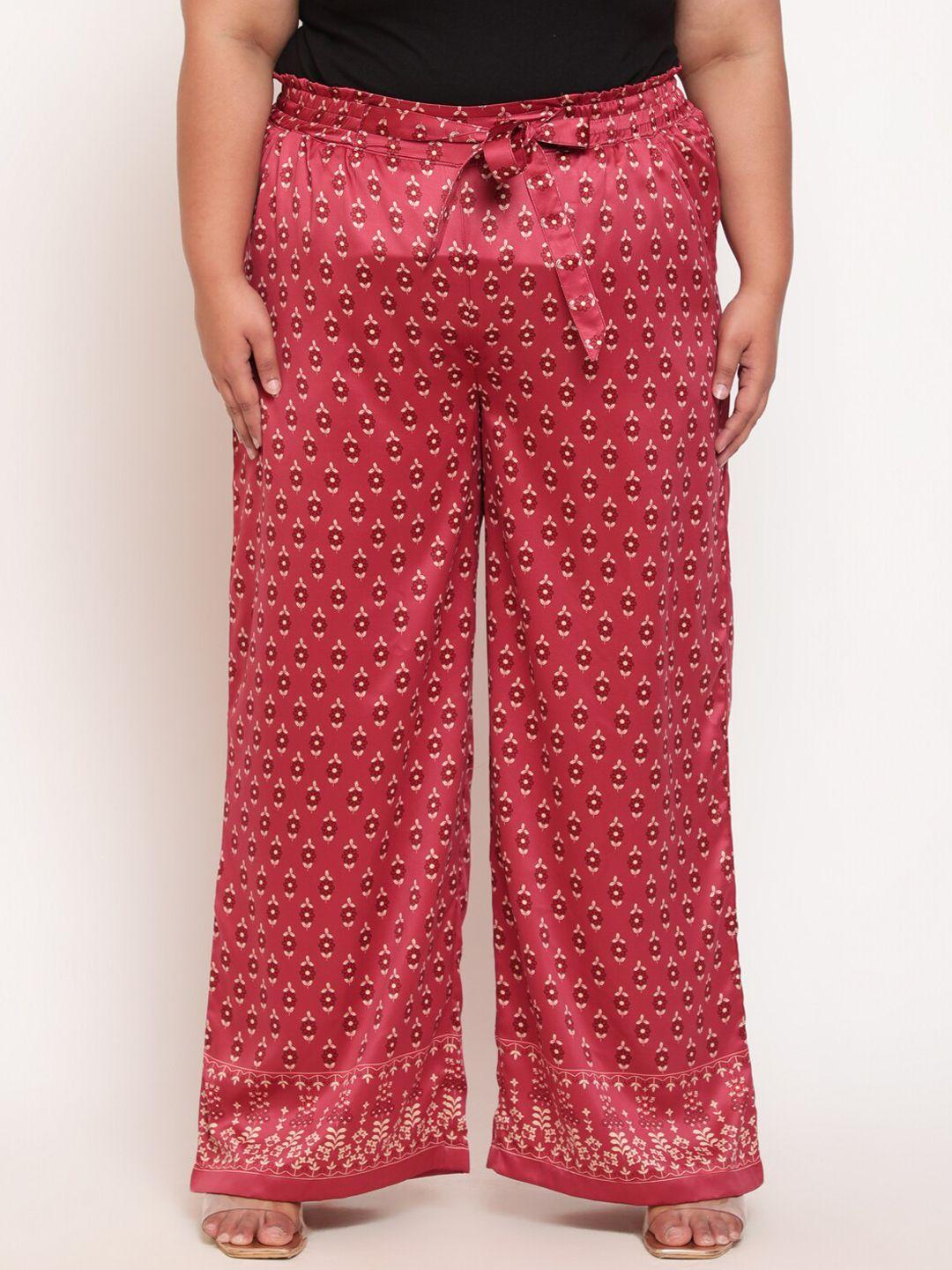 amydus women plus size red floral printed high-rise trouser