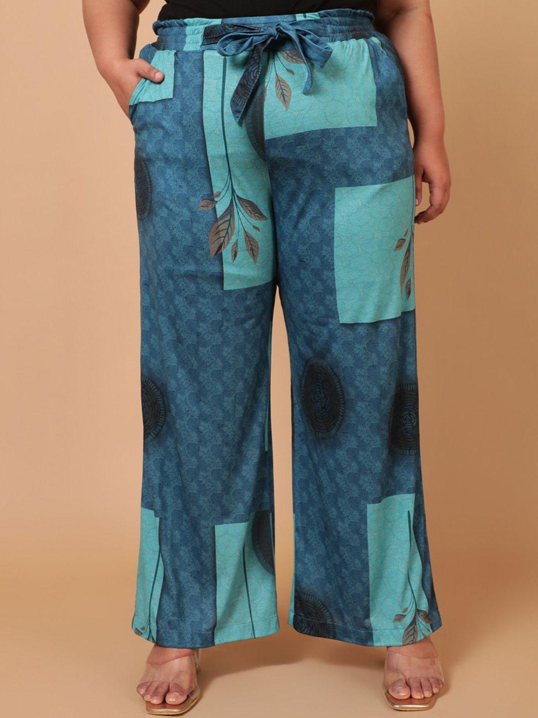 amydus women plus size teal printed trouser
