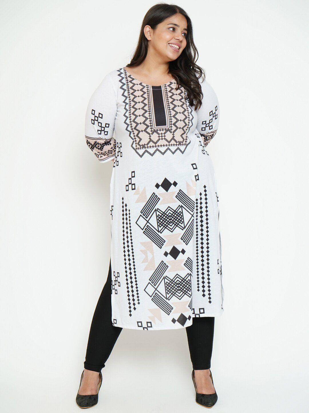 amydus women plus size white & black ethnic printed kurta