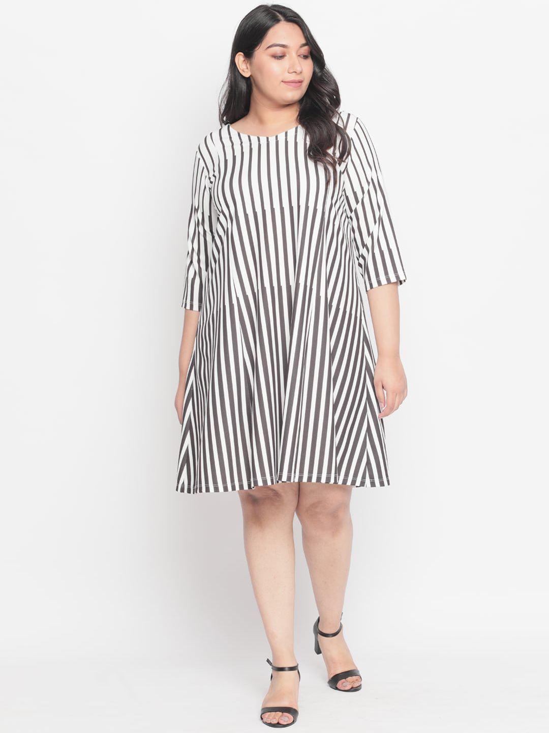 amydus women plus size white striped a-line dress