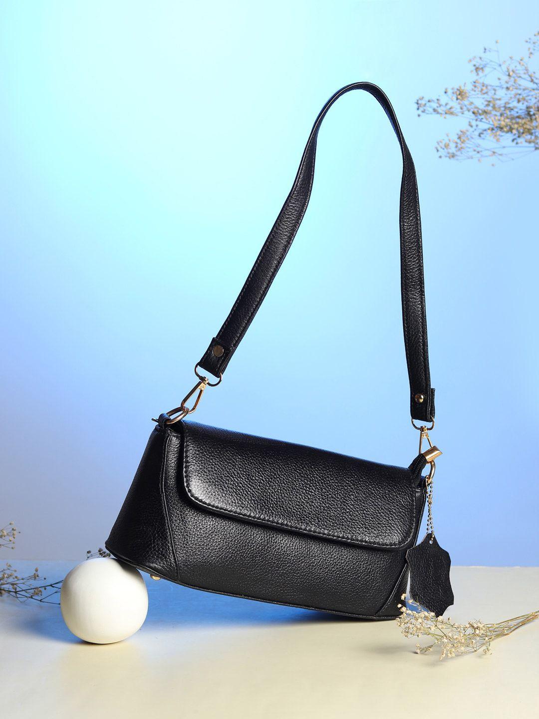 amyence black leather shopper hobo bag with tasselled