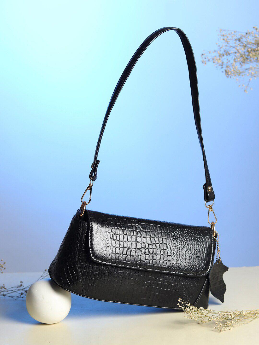 amyence black textured leather structured sling bag