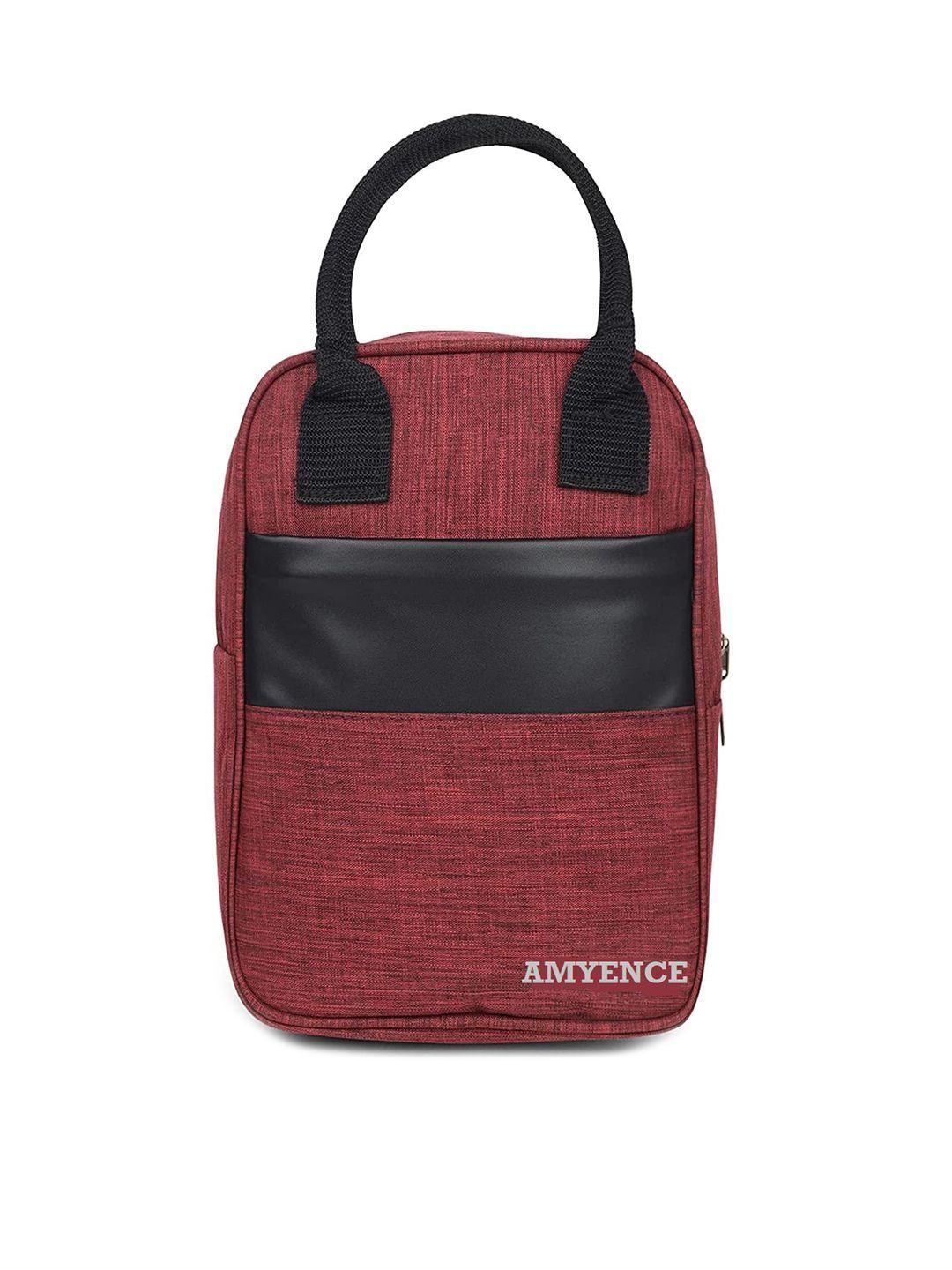 amyence maroon & black colourblocked structured handheld bag