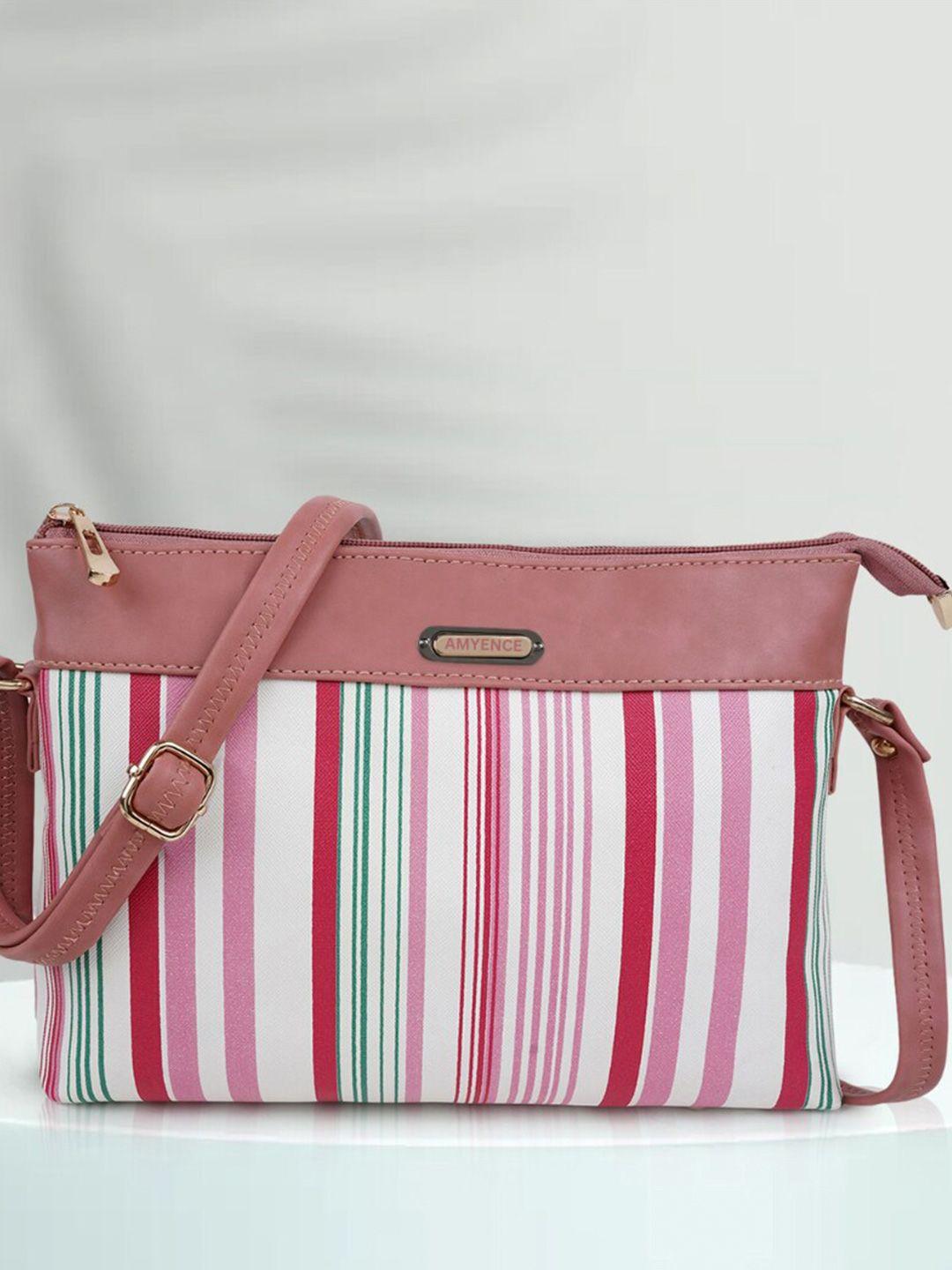 amyence pink striped pu structured sling bag