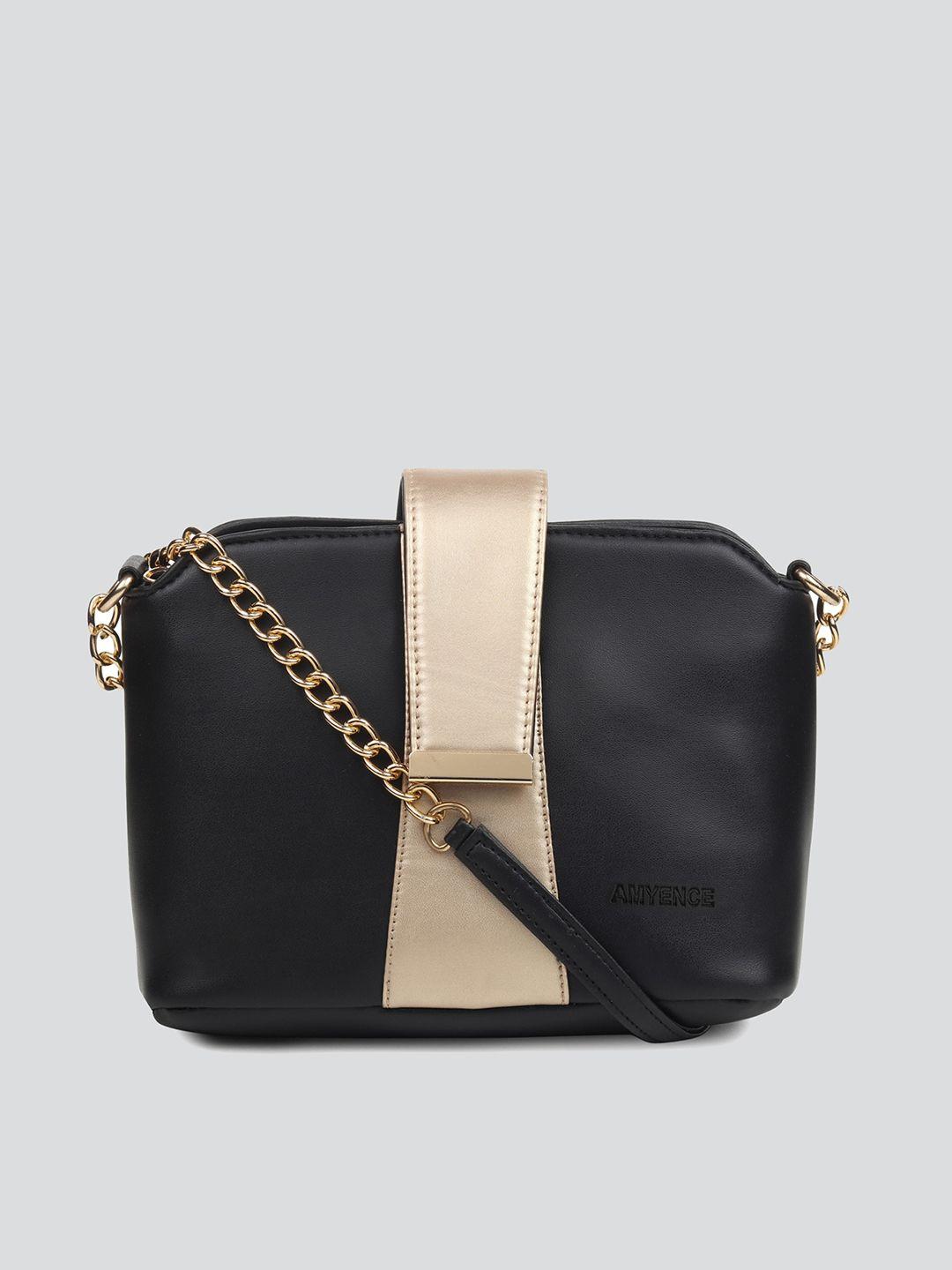 amyence women black colourblocked structured sling bag