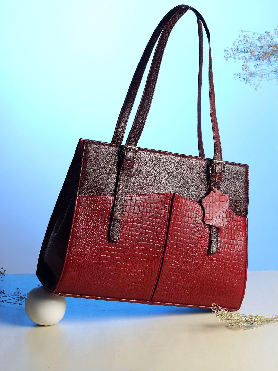 amyence women red leather structured shoulder bag