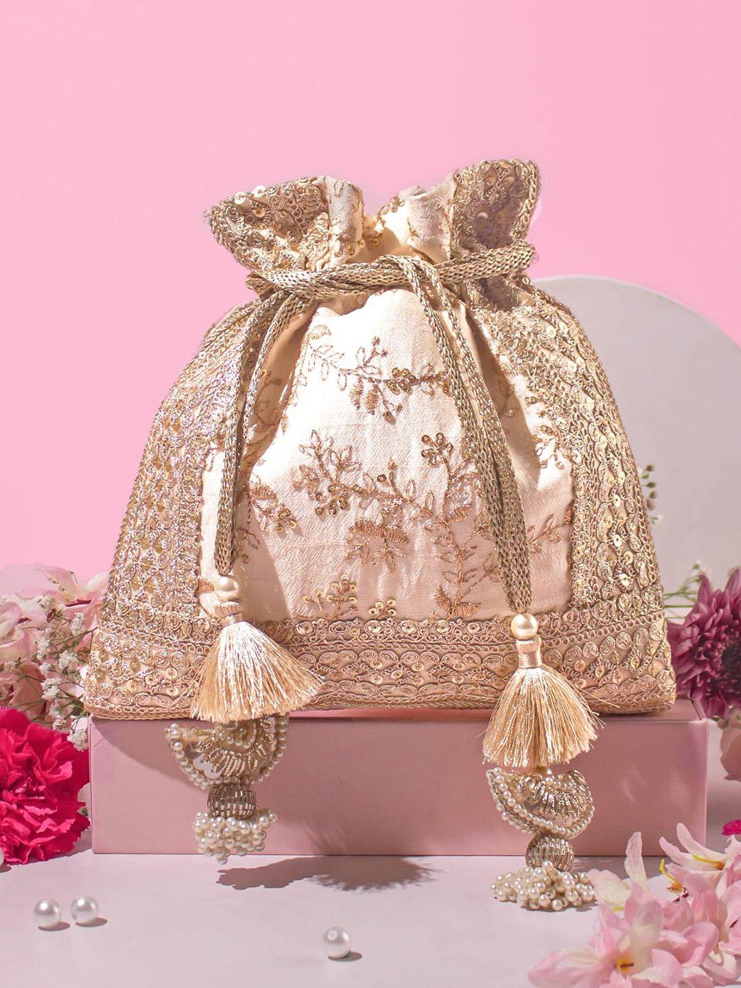 amyra embroidered embellished structured potli bag