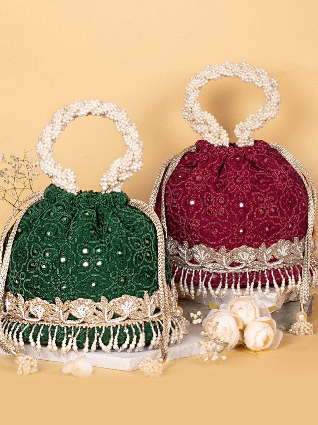 amyra maroon ethnic motifs embellished handheld bag