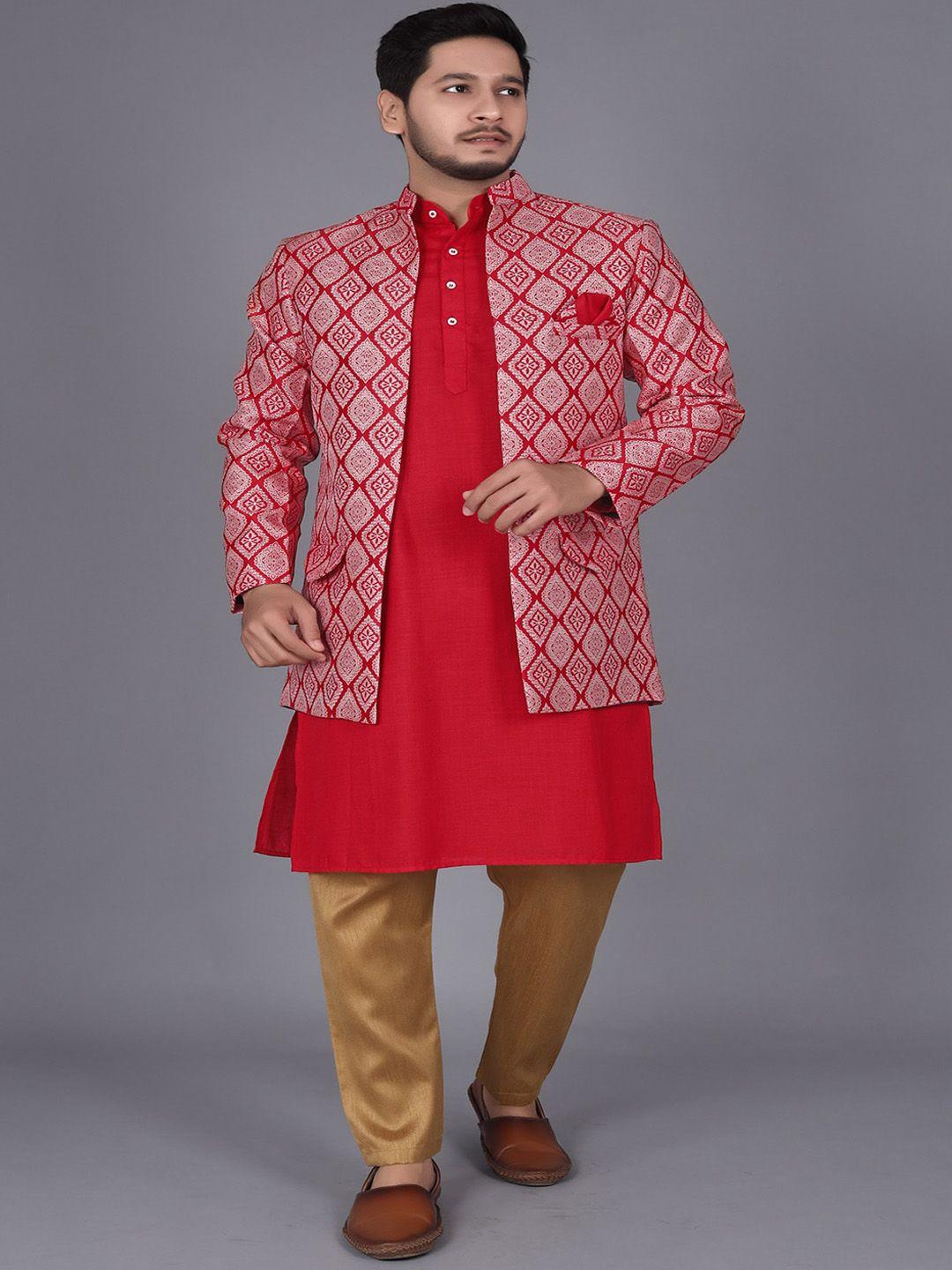 amzira band collar straight kurta with pyjamas & jacket