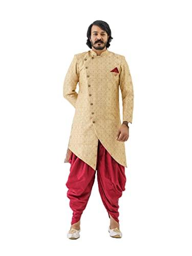 amzira fashion men's ethnic wear gold sherwani wedding dress set (xxl)