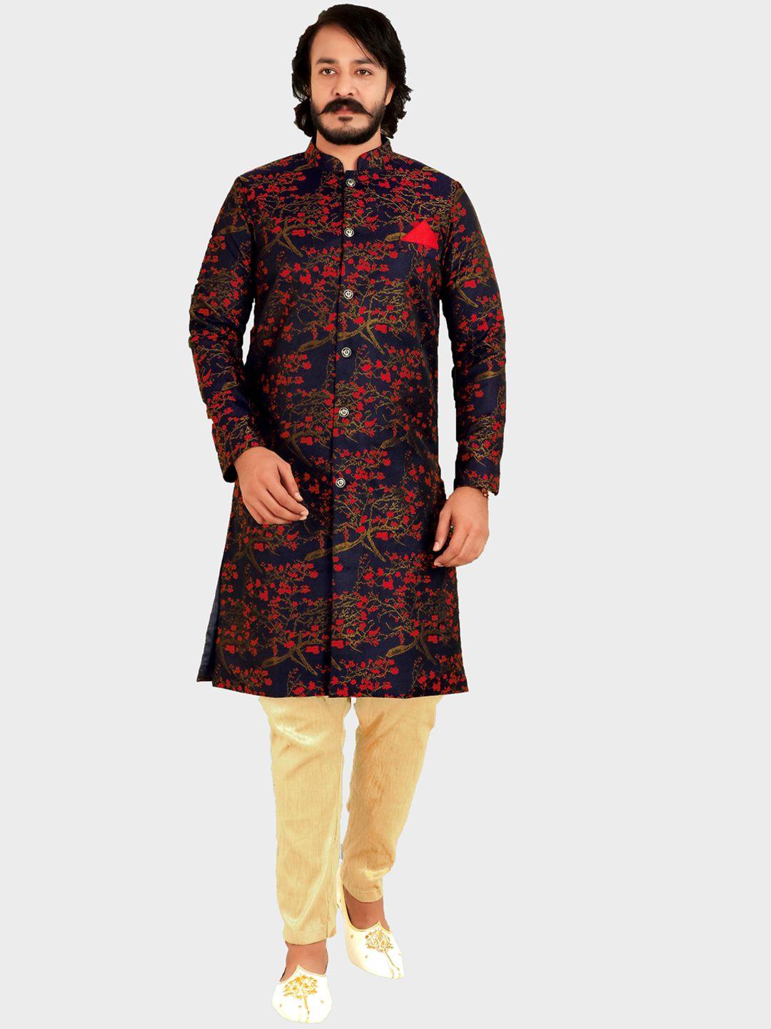 amzira men navy blue patterned woven sherwani