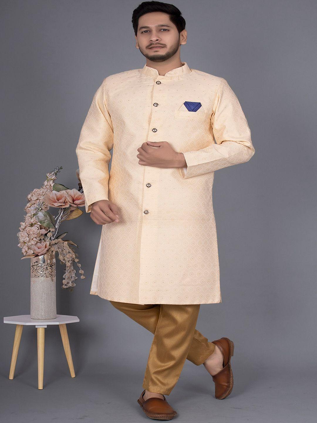 amzira self-design cotton mandarin collar sherwani set