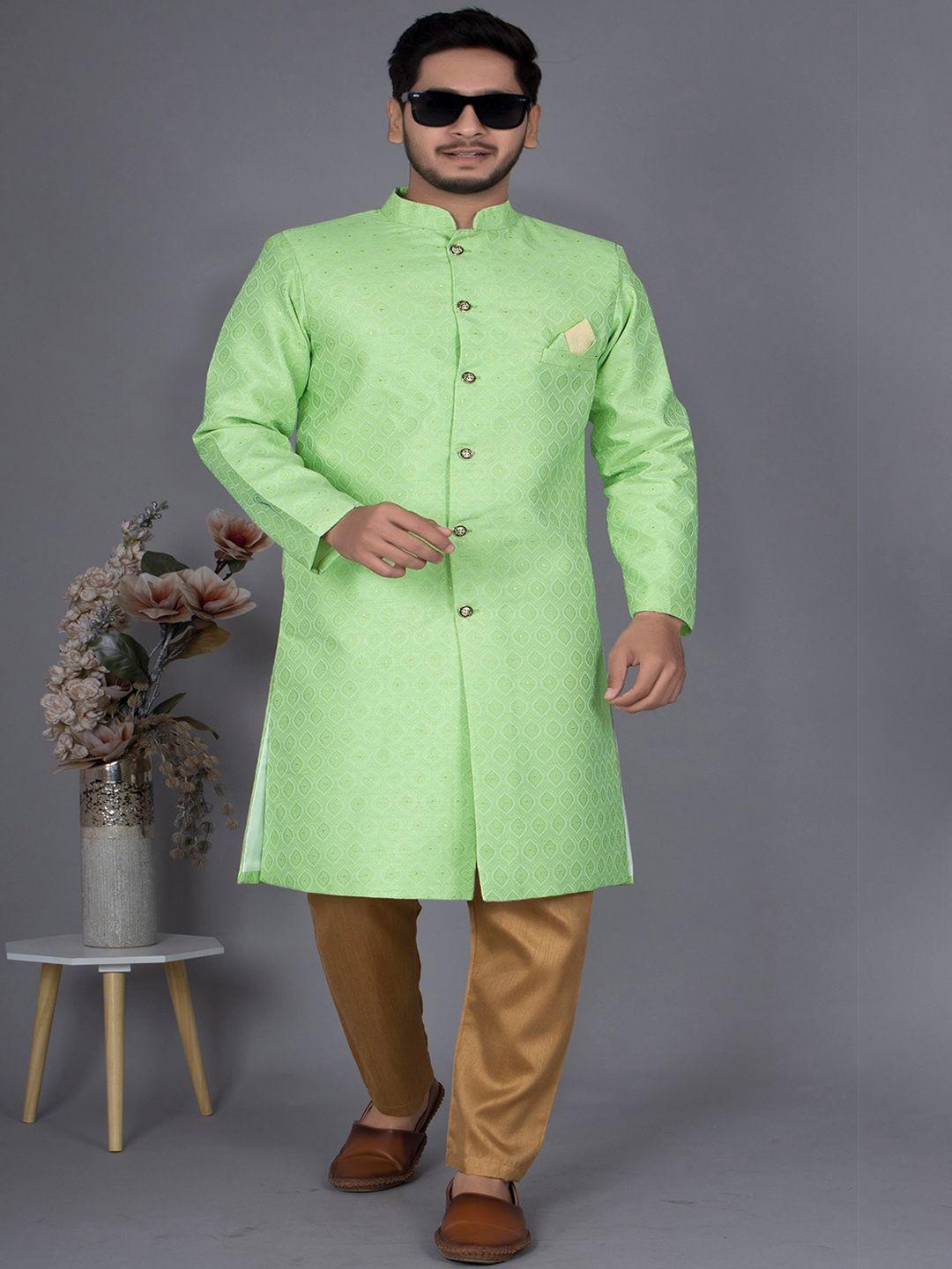 amzira self-design cotton mandarin collar sherwani set