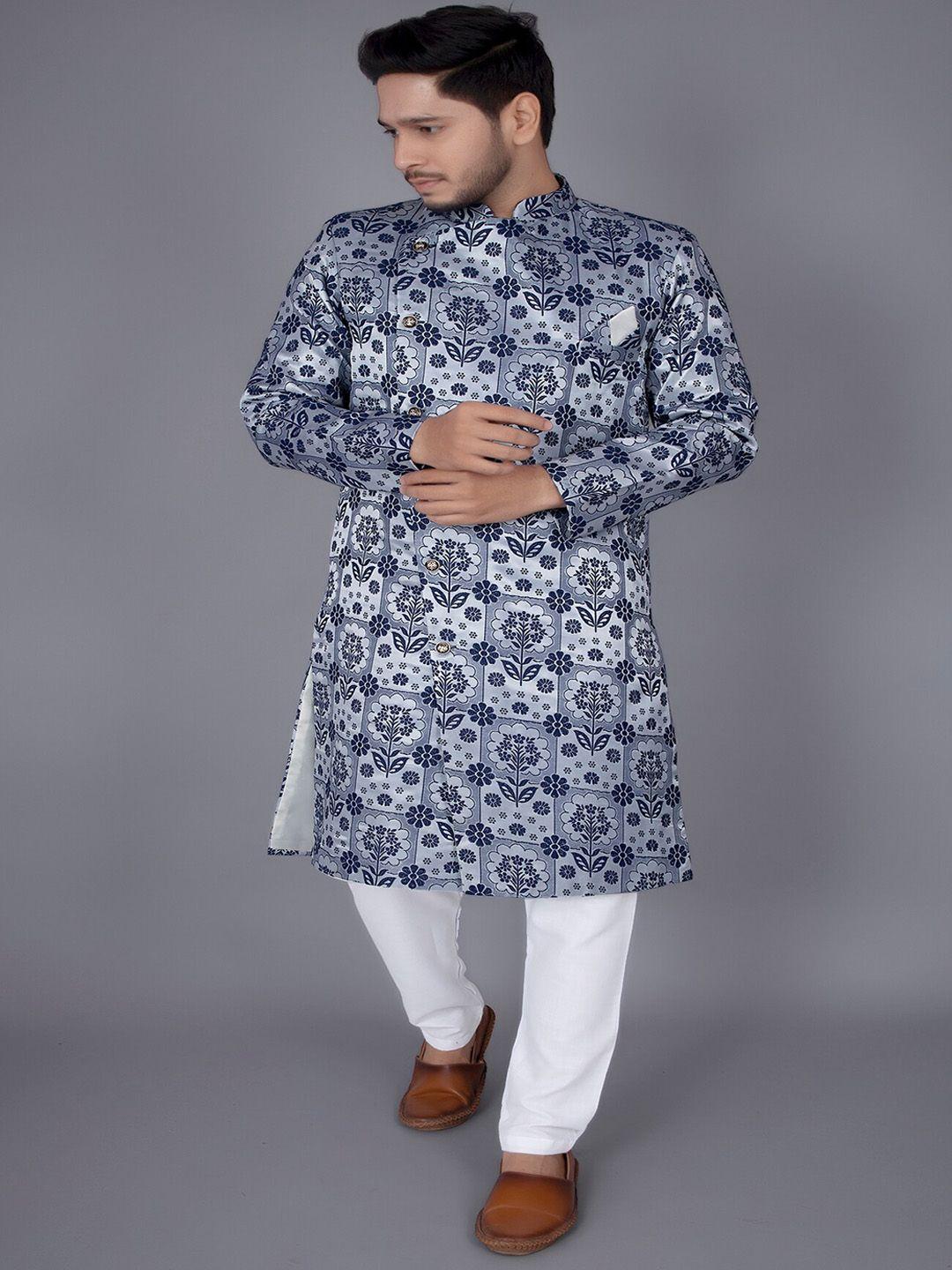 amzira self design mandarin collar cotton sherwani set