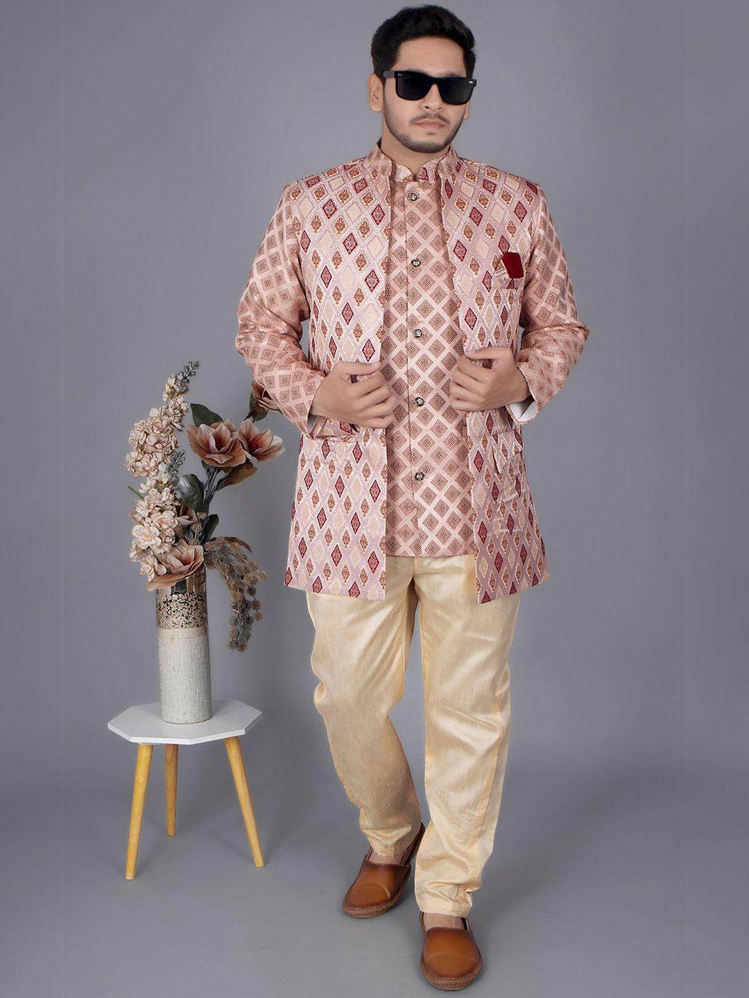 amzira self design mandarin collar cotton sherwani set