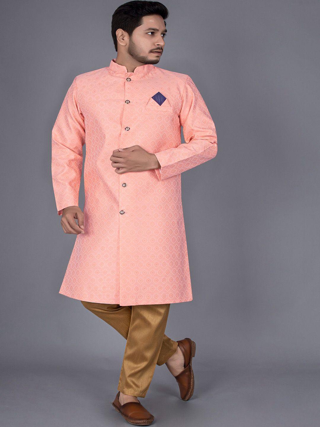 amzira self-design mandarin collar pure cotton sherwani set