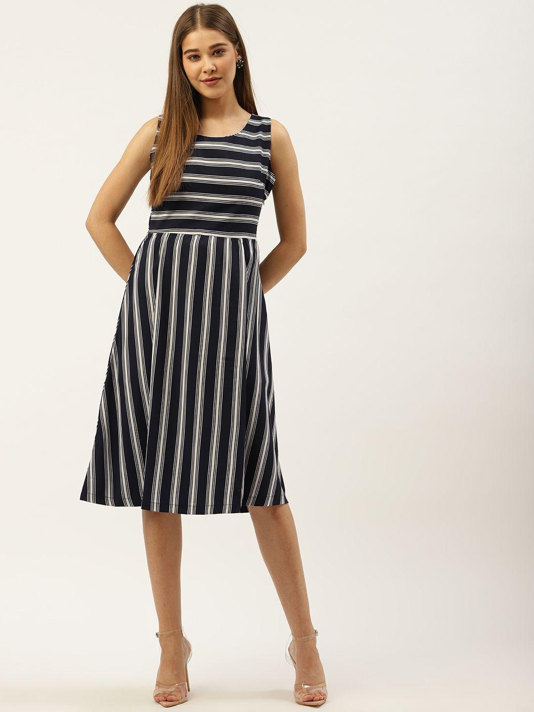 an episode women navy blue & white striped a-line dress