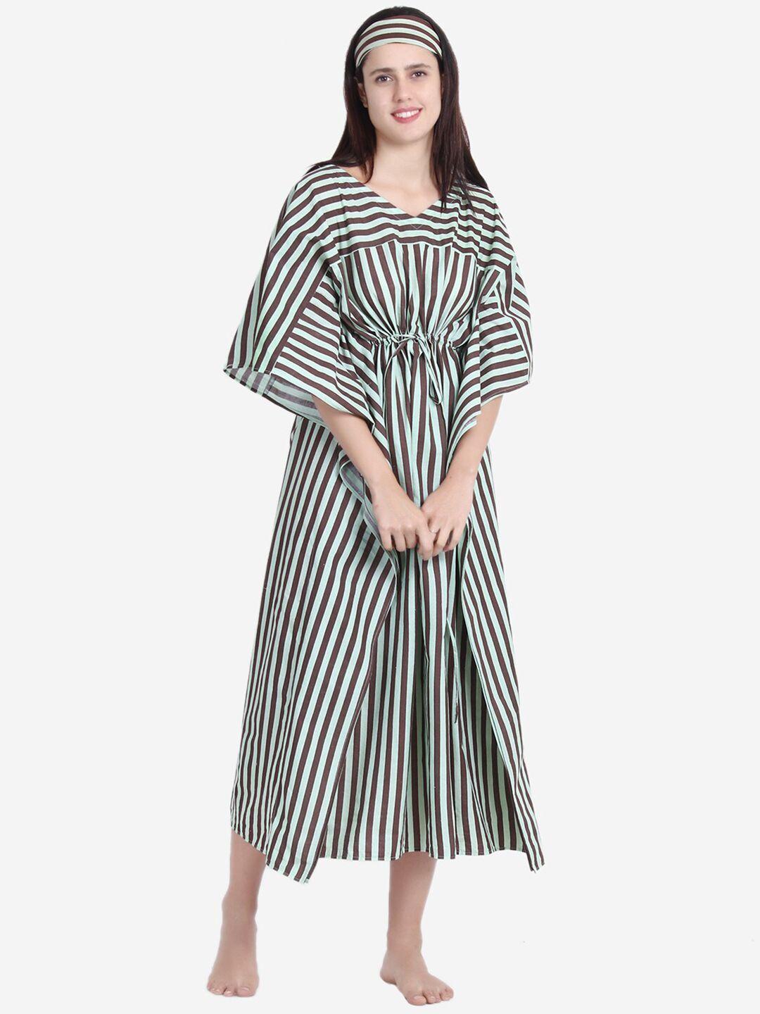 anaario brown & grey striped pure cotton maxi nightdress
