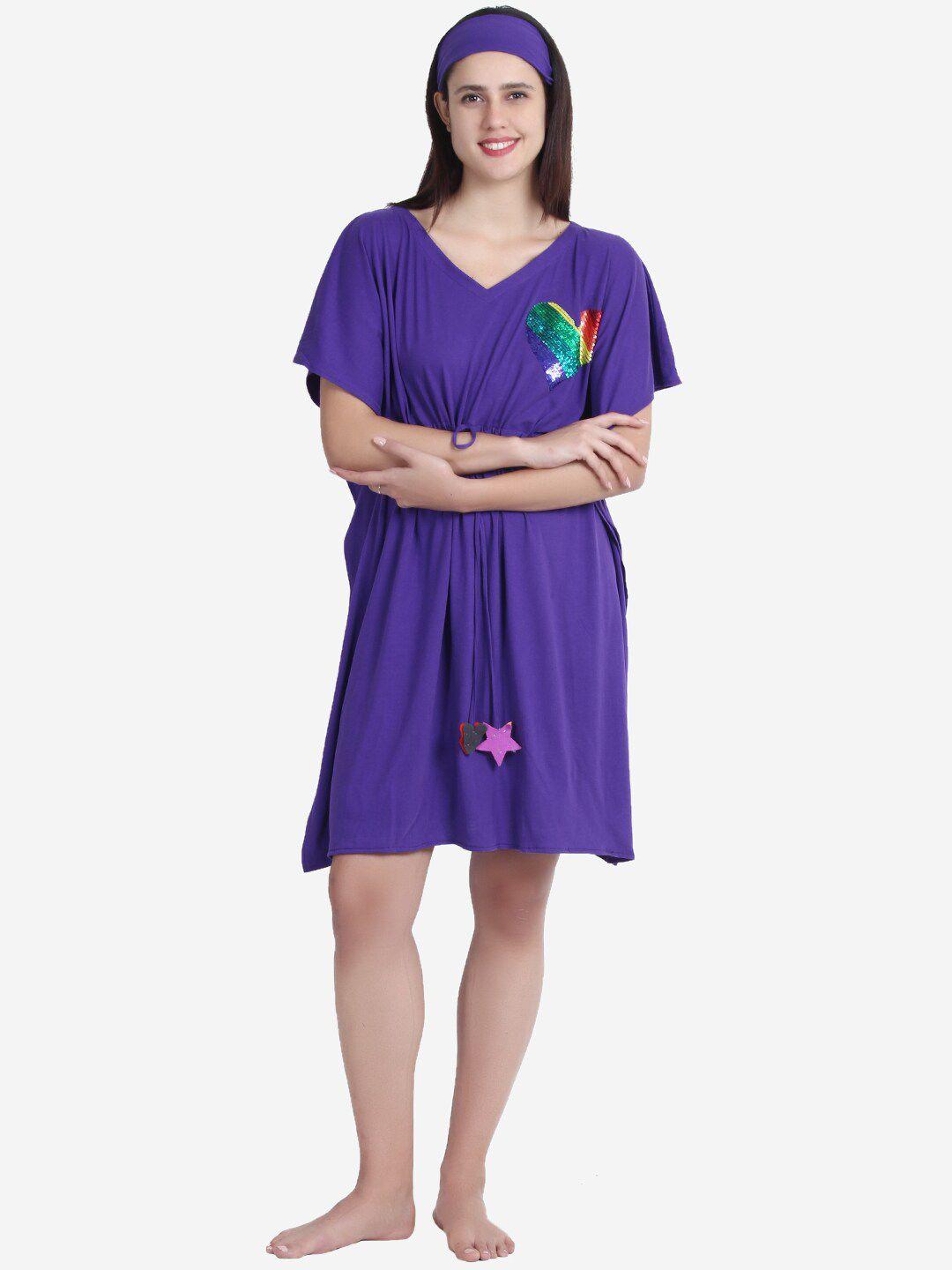 anaario purple pure cotton kaftan nightdress