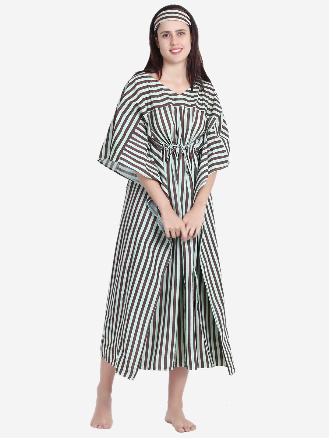 anaario striped pure cotton kaftan midi nightdress