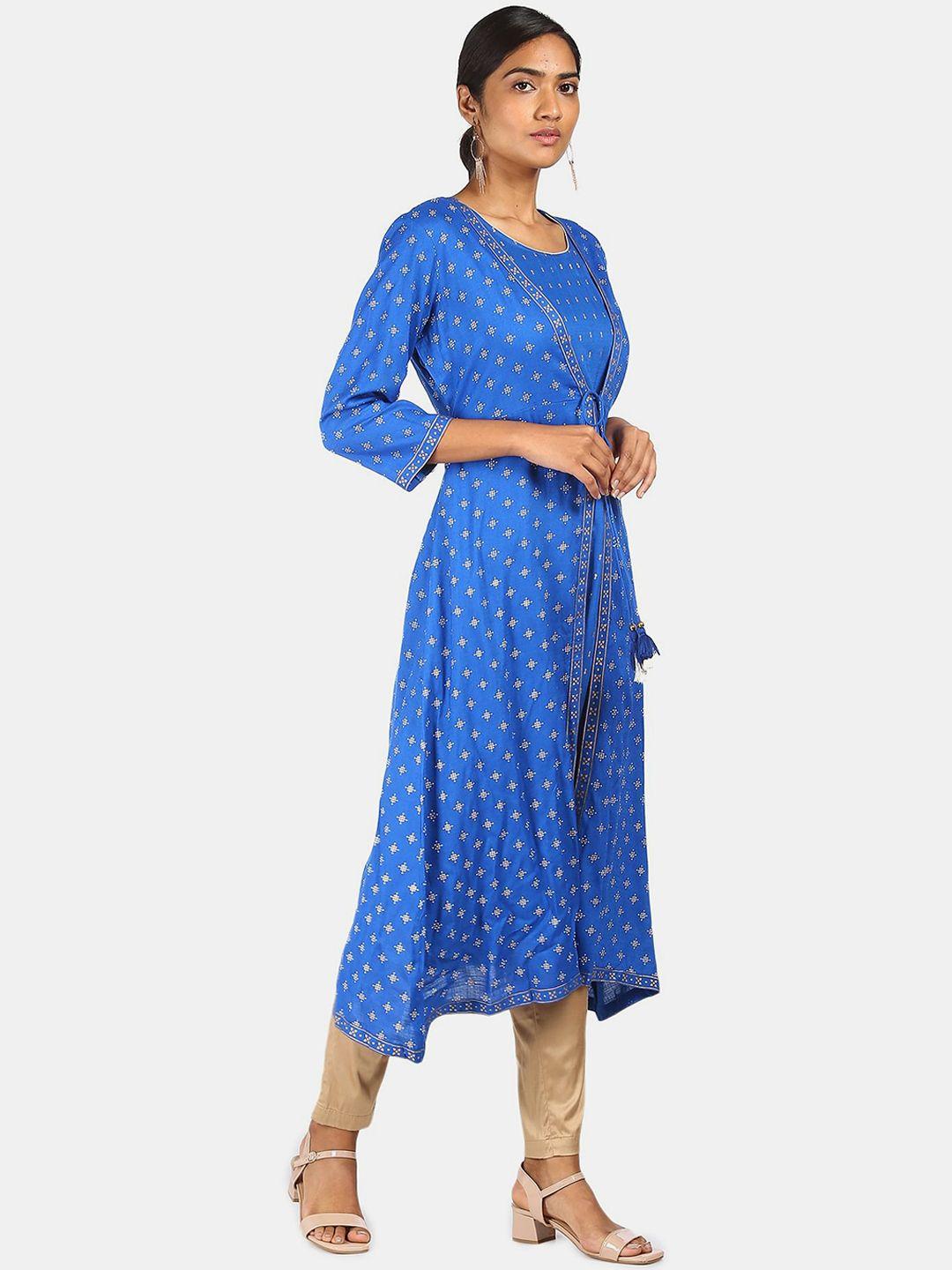 anahi women blue ethnic motifs printed kurta with jacket