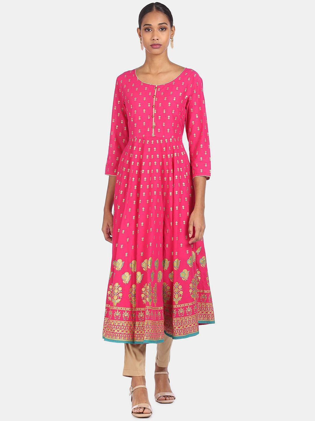 anahi-women-pink-&-blue-ethnic-motifs-printed-round-neck-anarkali-kurta