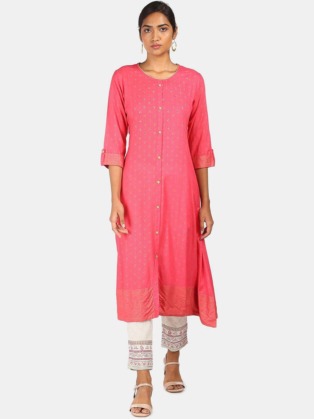 anahi-women-pink-&-gold-toned-printed-&-embellished-a-line-kurta