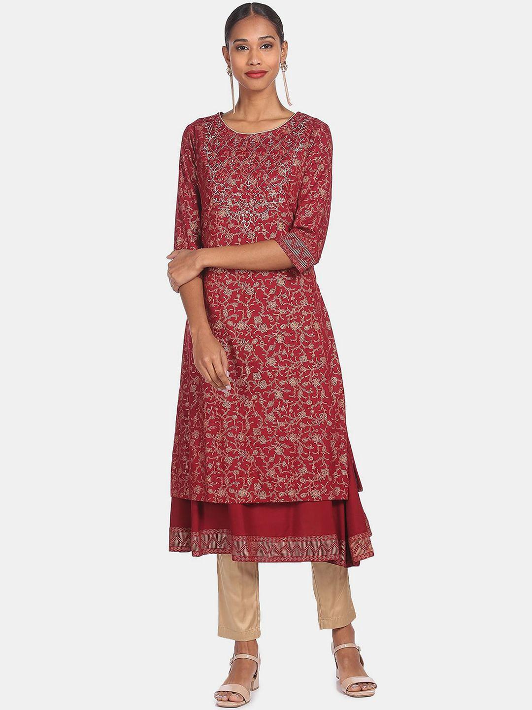 anahi women red ethnic motifs printed kurta