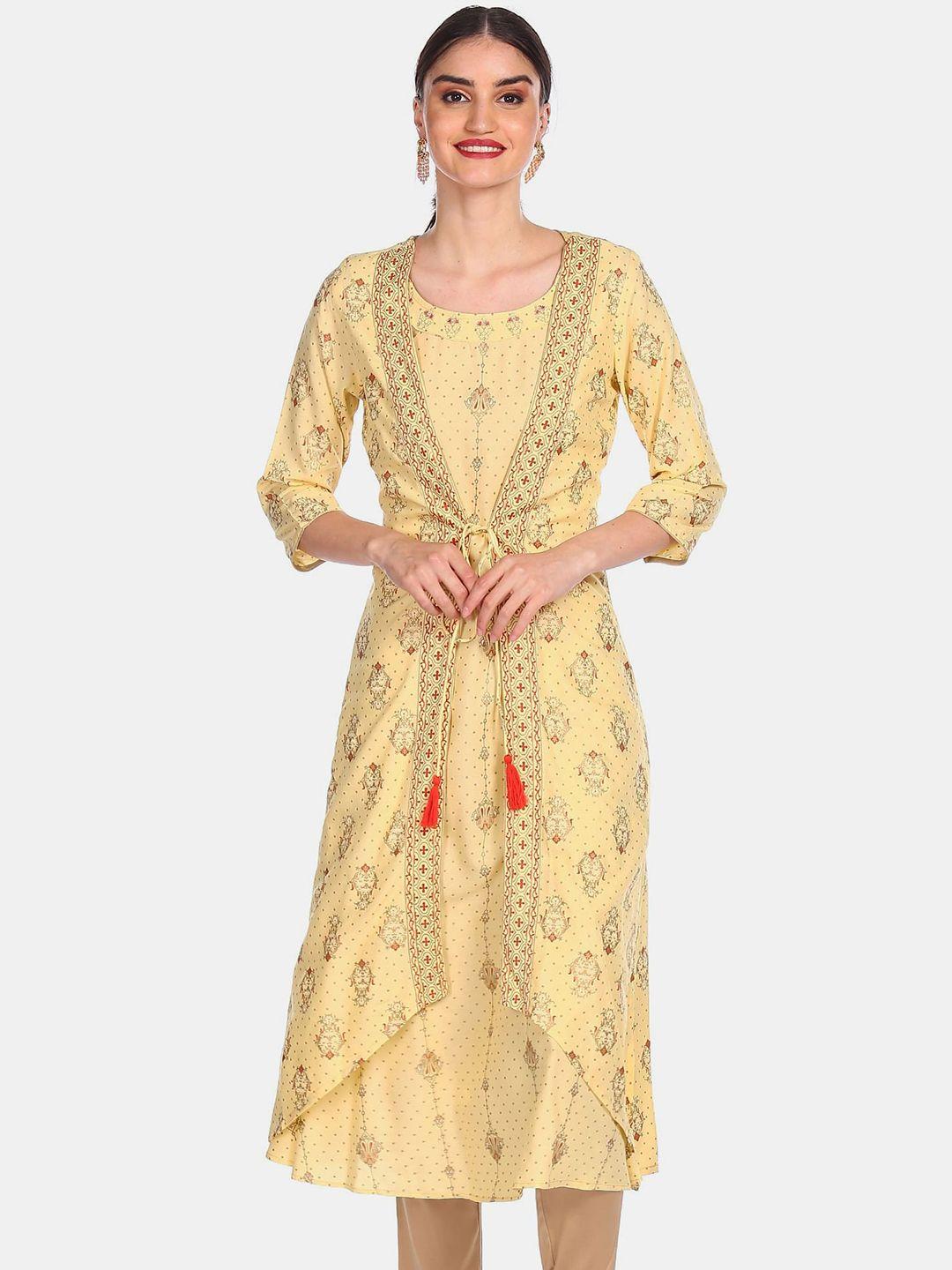 anahi women yellow ethnic motifs printed layered kurta