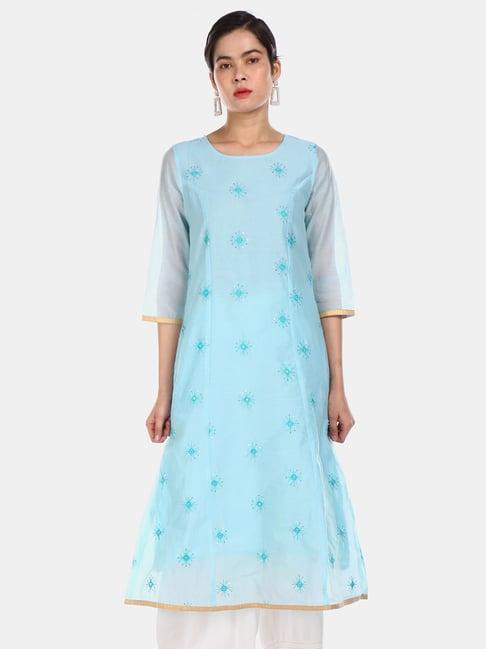 anahi light blue embroidered kurta with inner slip