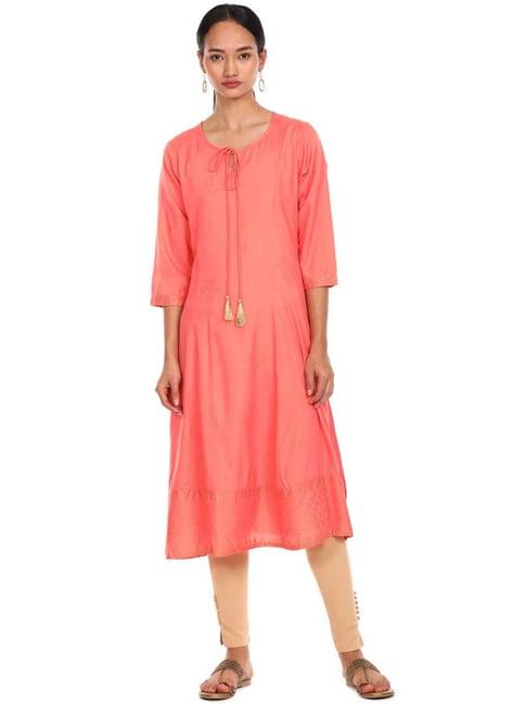 anahi pink printed a line kurta