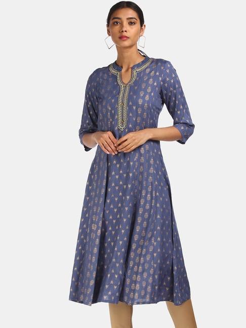 anahi slate blue printed kurta