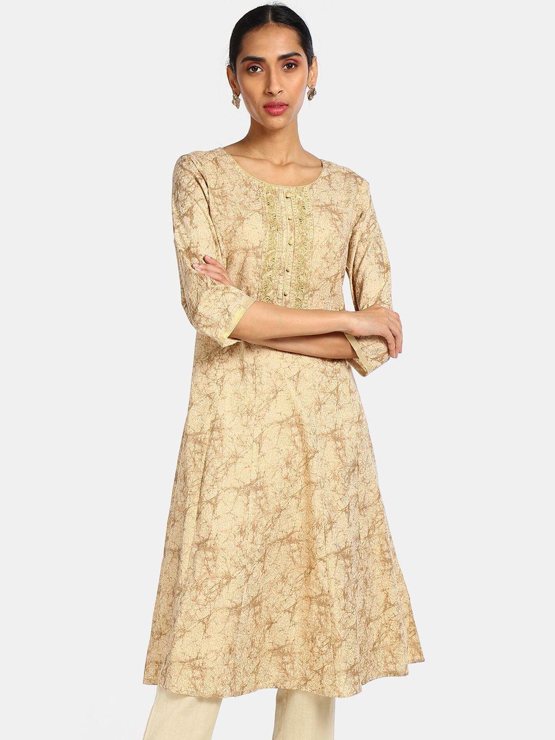 anahi women beige ethnic motifs printed flared sleeves anarkali kurta