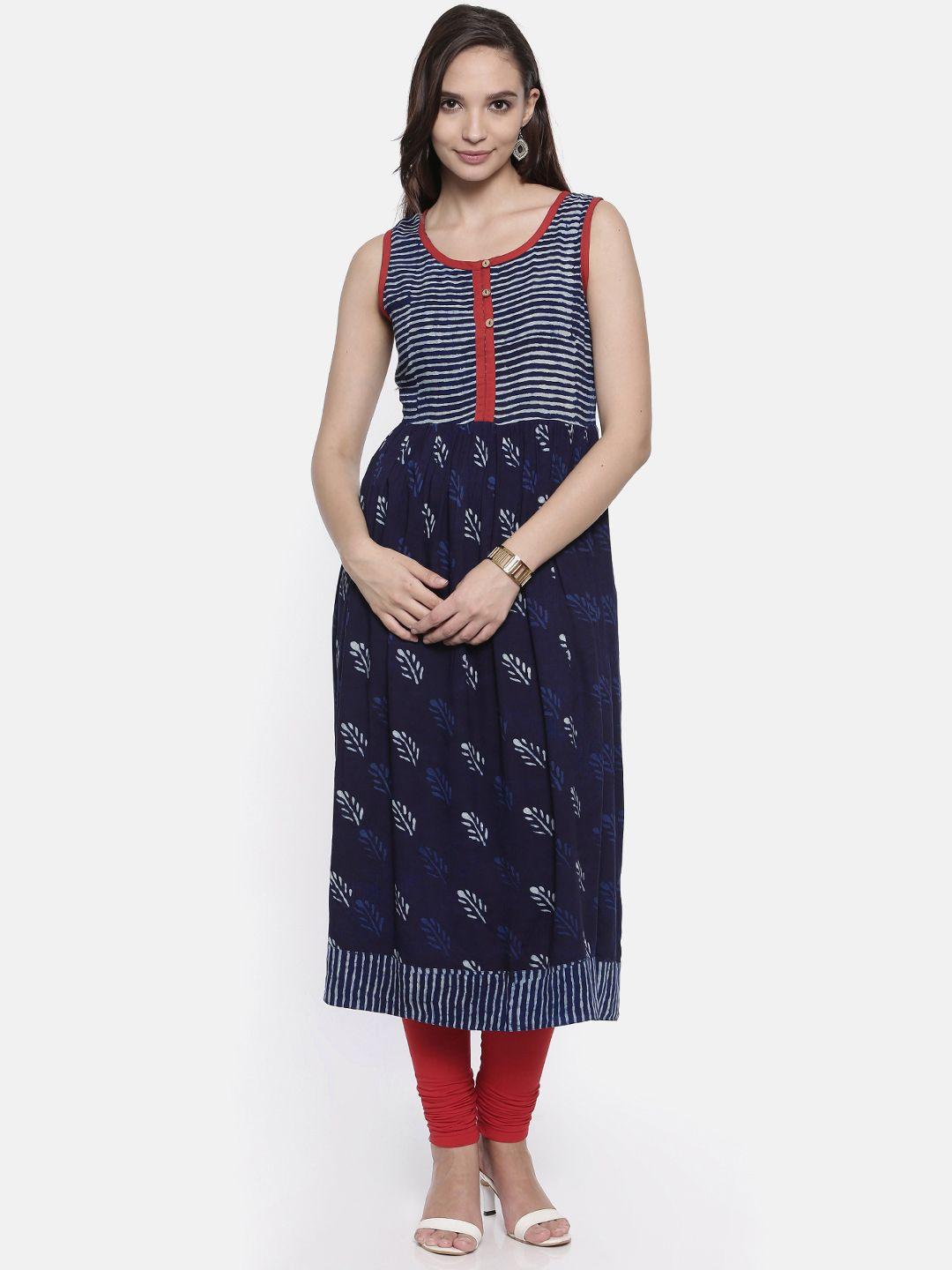 anahi women blue printed a-line kurta