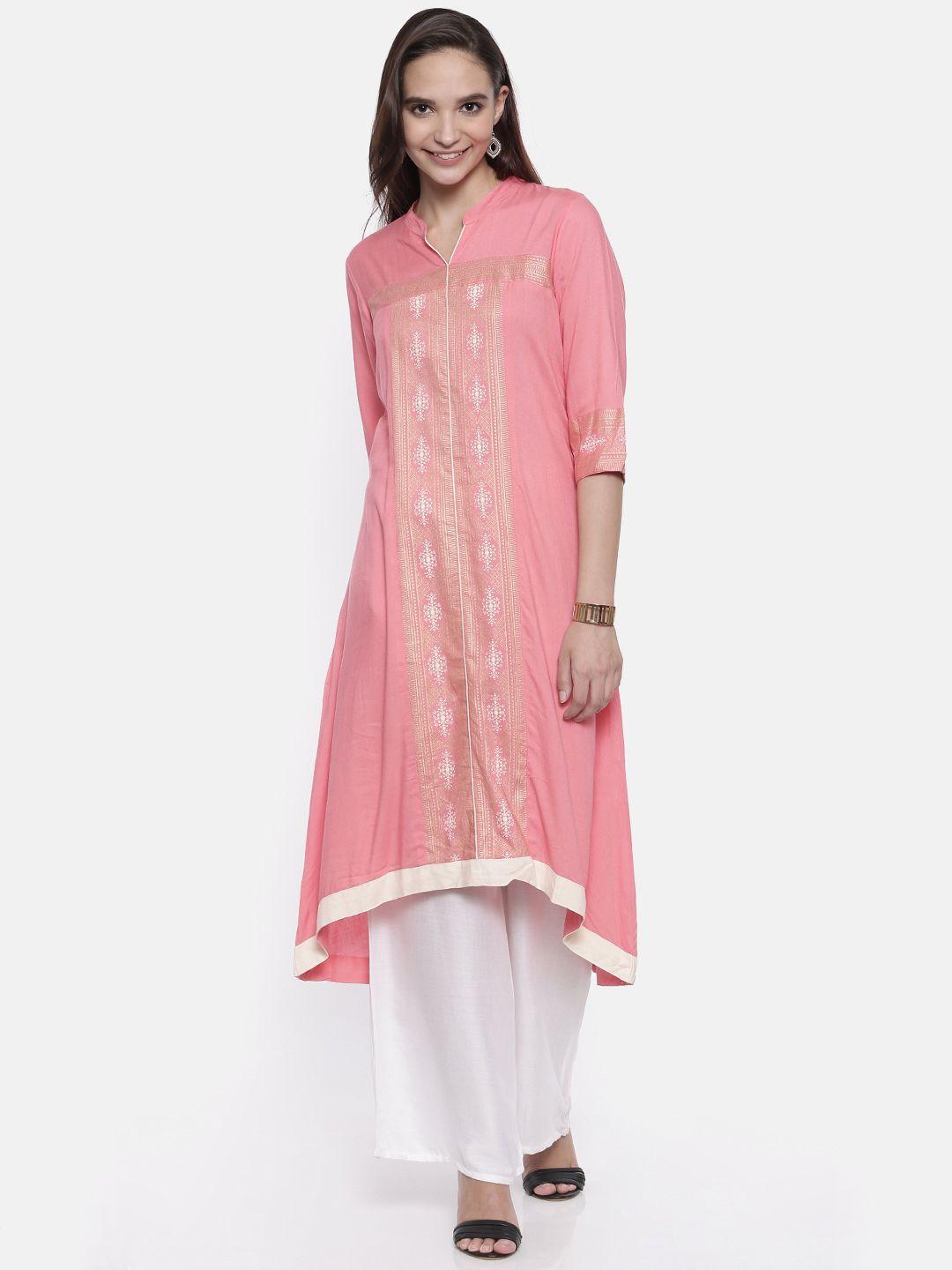 anahi women coral pink printed a-line kurta