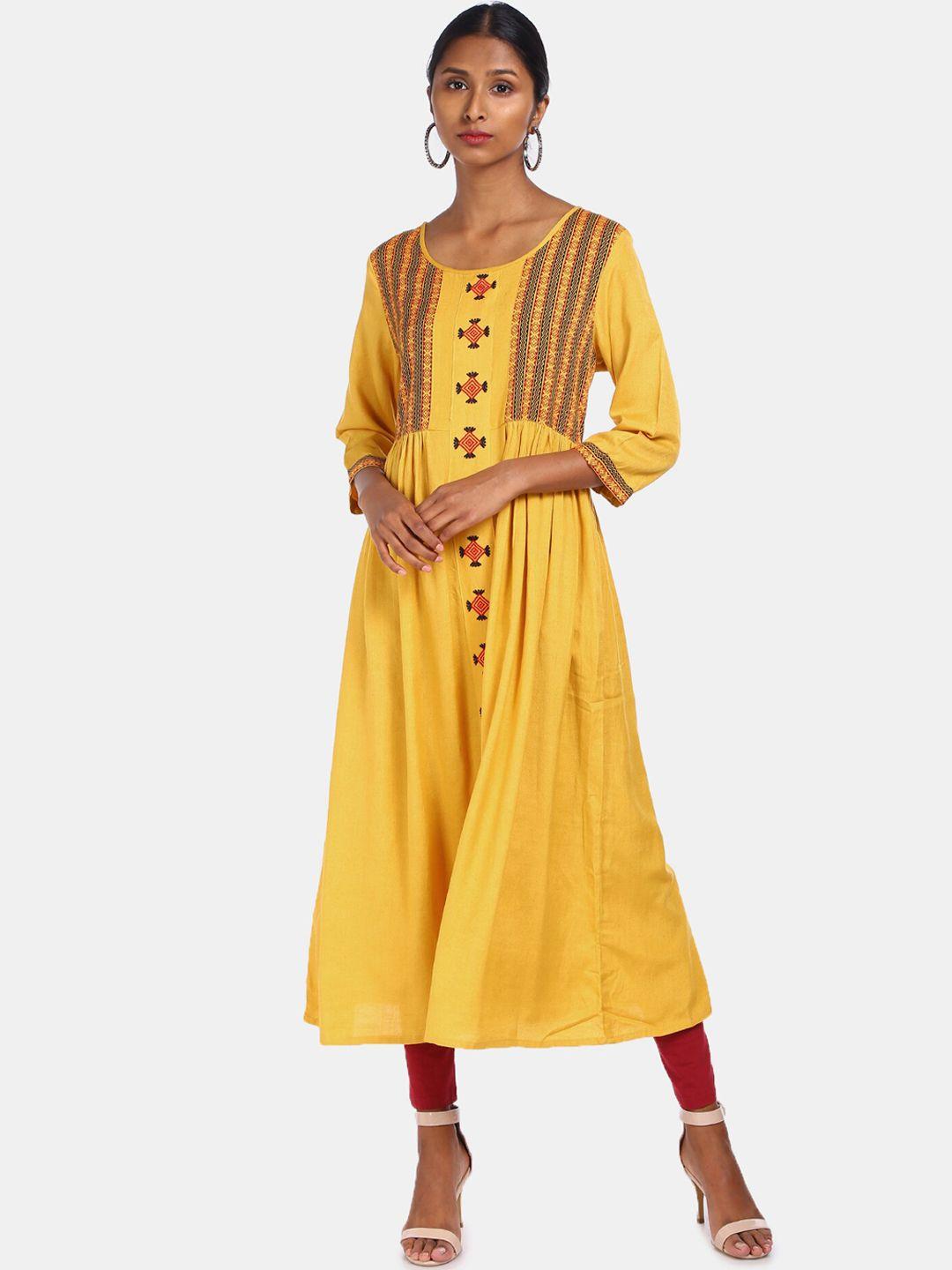 anahi women mustard ethnic motifs printed anarkali kurta