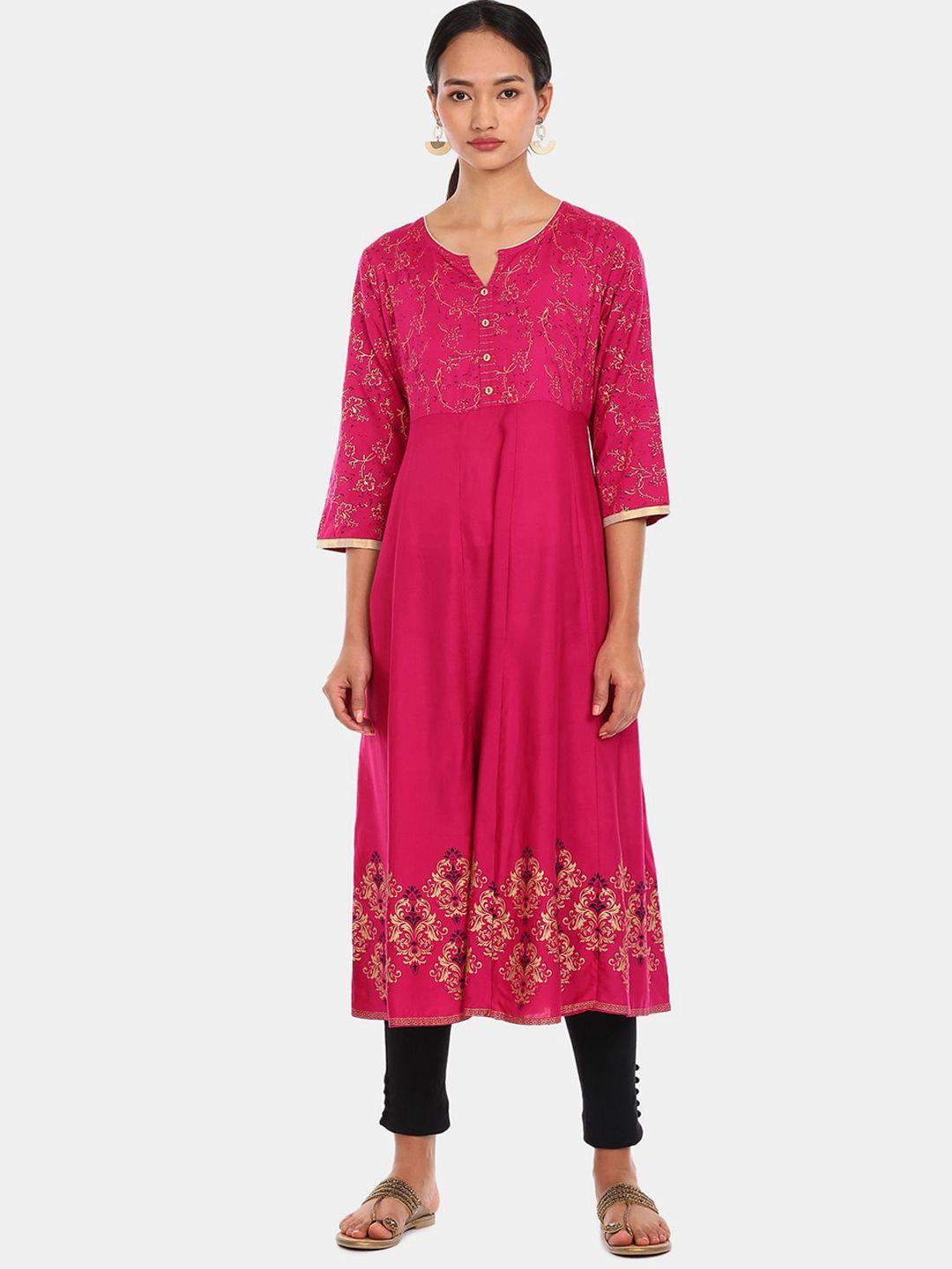 anahi women pink floral printed a-line kurta