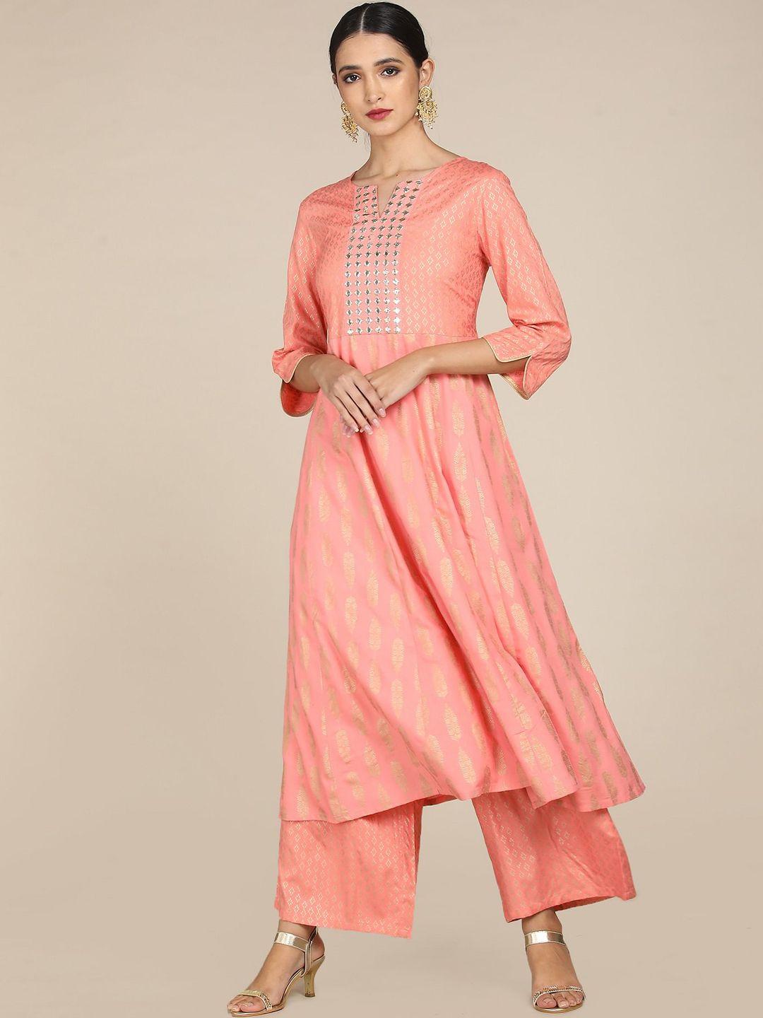 anahi women pink striped kurta with trousers