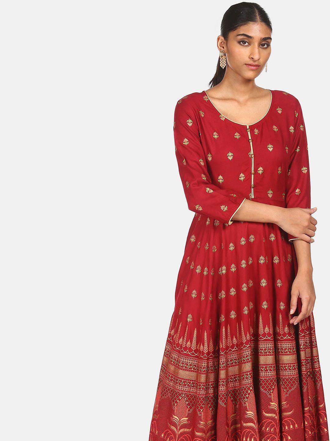 anahi women red & gold-toned ethnic motifs printed indie prints anarkali kurta