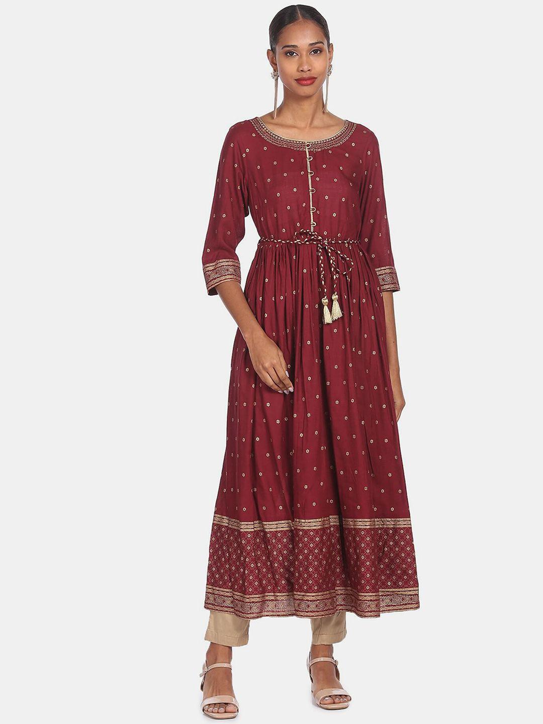 anahi women red ethnic motifs printed anarkali kurta